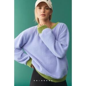 Maeve‎ Anthropologie Cozy Ringer Sweater Women’s Boxy Colorblock Purple Green M